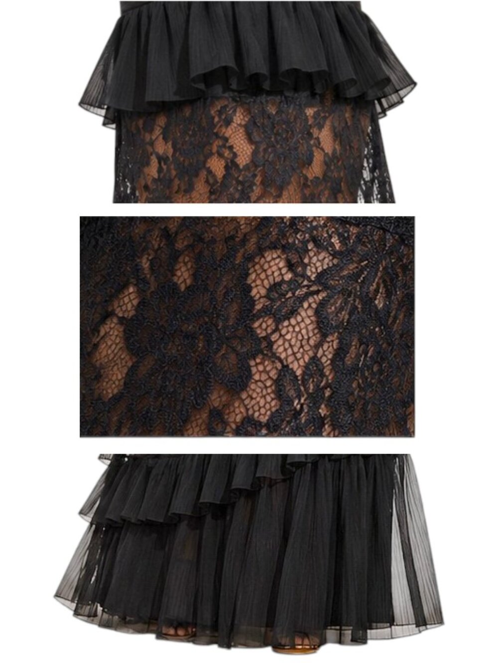 Tiered Lace Spliced Sheer Evening Gown Boutique Ruffle Bandage Maxi Dress S & L - Picture 8 of 10
